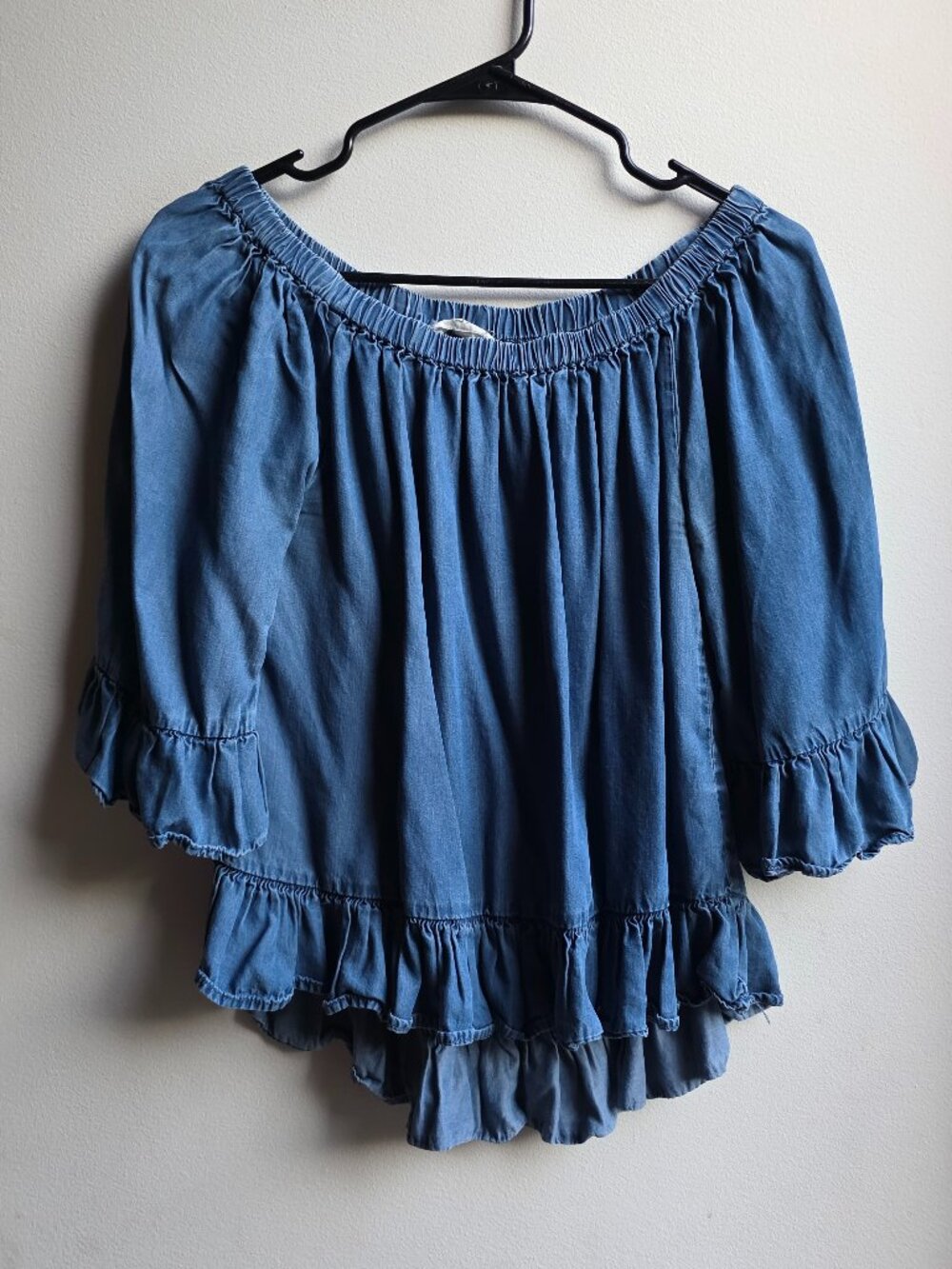 Jane and Delancey Denim Cropped Peasant Blouse Size Small